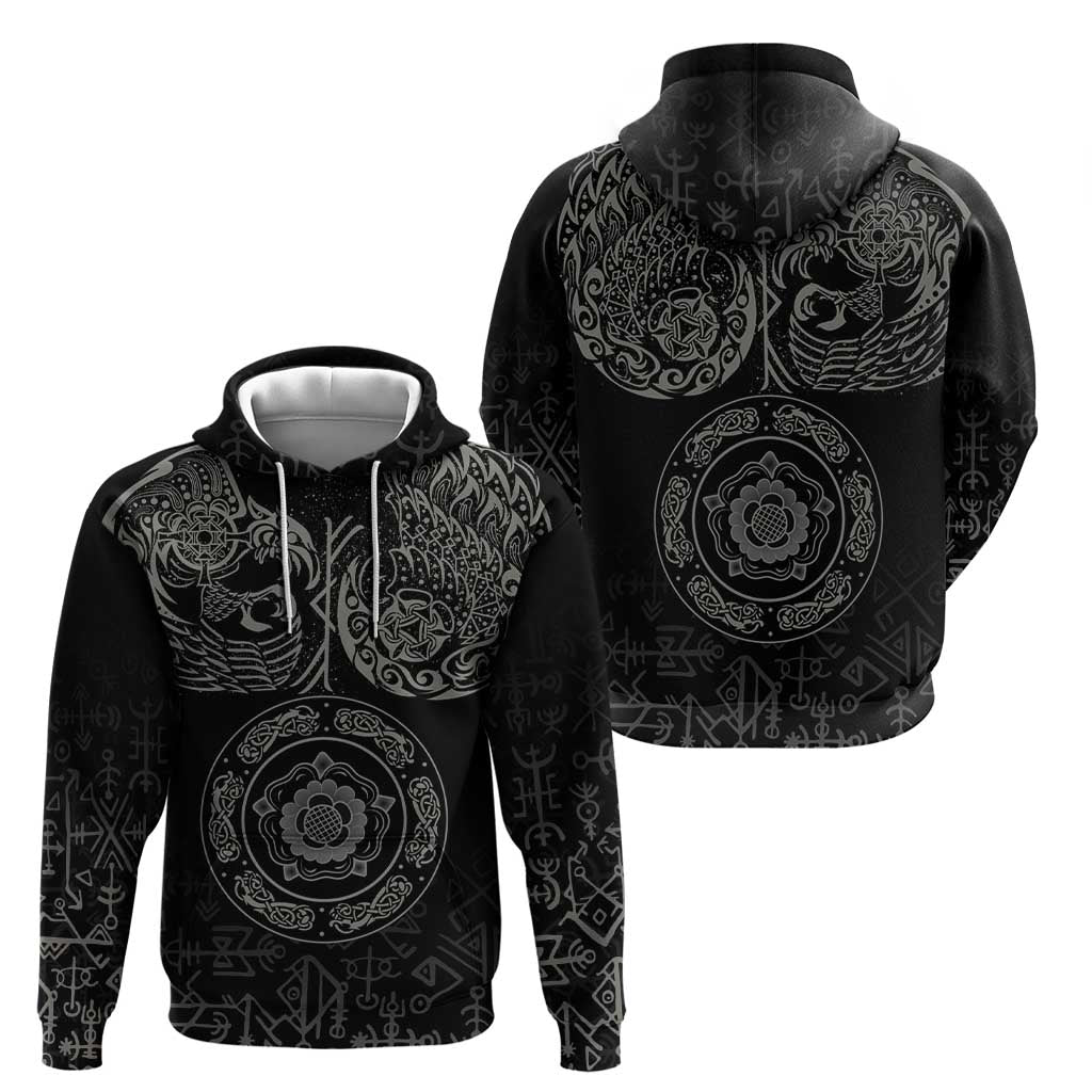 Viking Pride of Yorkshire Hoodie Black Odins Ravens Nordic LT18