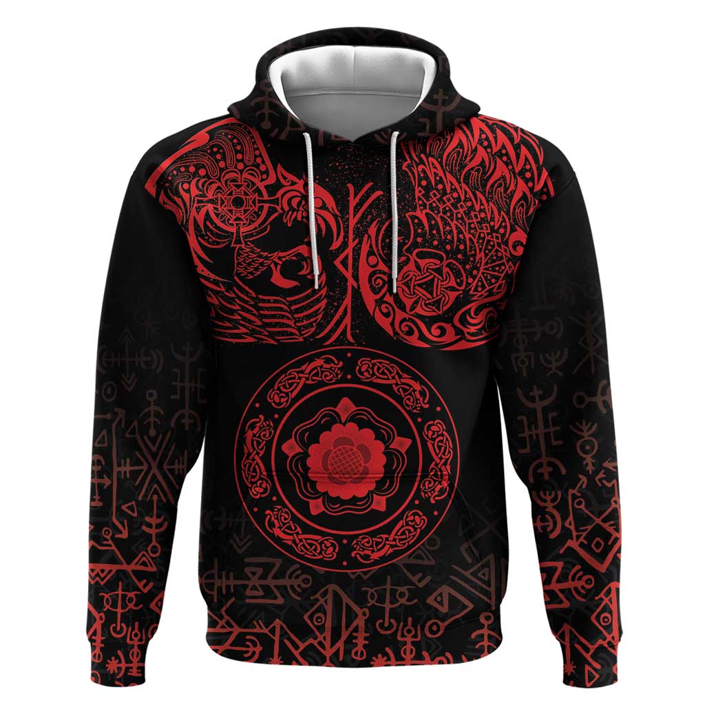 Viking Pride of Yorkshire Hoodie Red Odins Ravens Nordic LT18