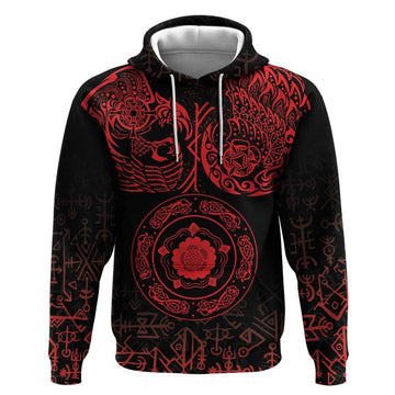 Viking Pride of Yorkshire Hoodie Red Odins Ravens Nordic LT18