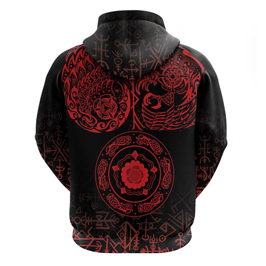 Viking Pride of Yorkshire Hoodie Red Odins Ravens Nordic LT18