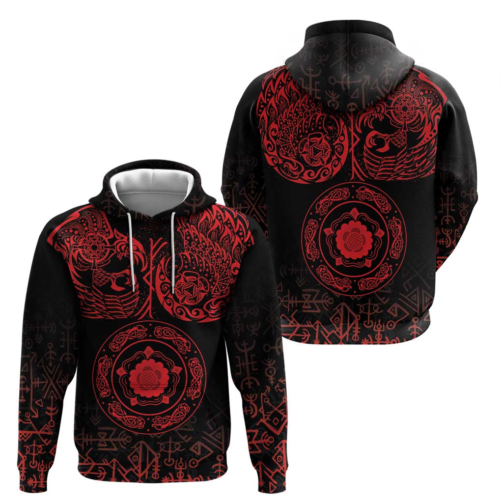 Viking Pride of Yorkshire Hoodie Red Odins Ravens Nordic LT18