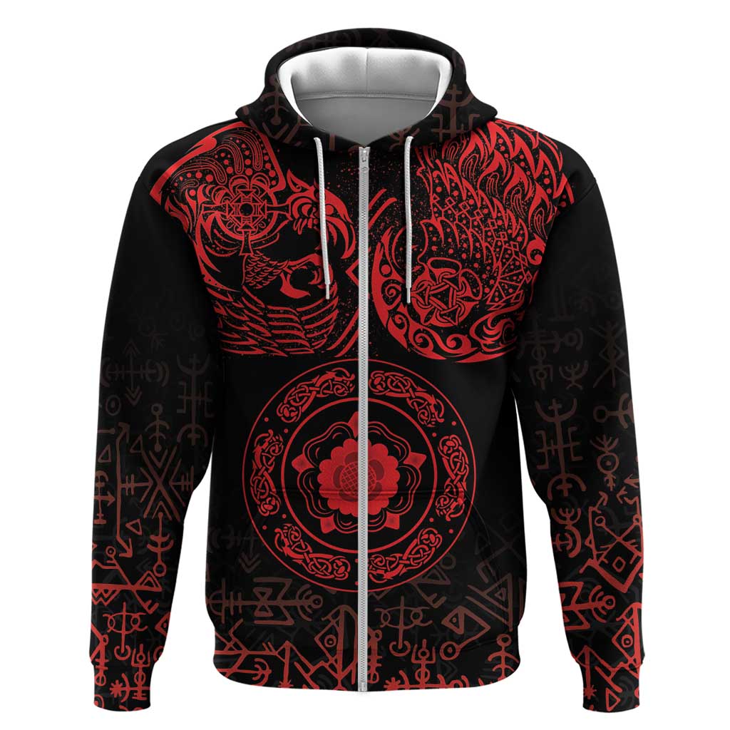 Viking Pride of Yorkshire Hoodie Red Odins Ravens Nordic LT18