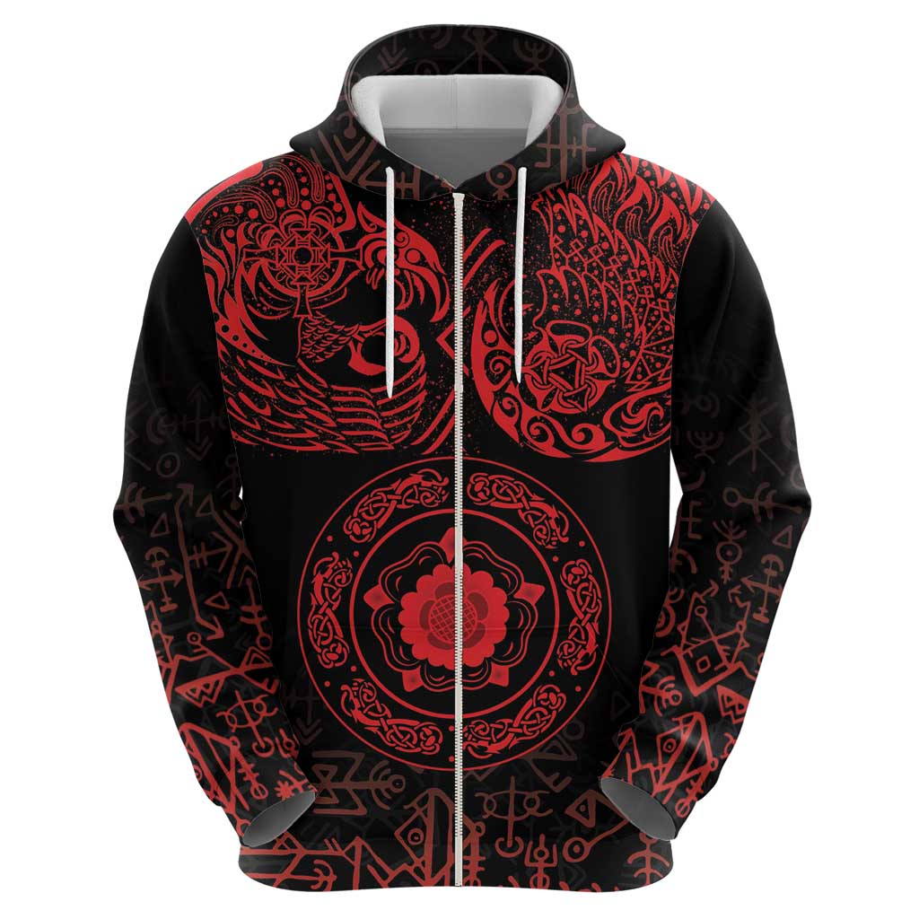 Viking Pride of Yorkshire Hoodie Red Odins Ravens Nordic LT18