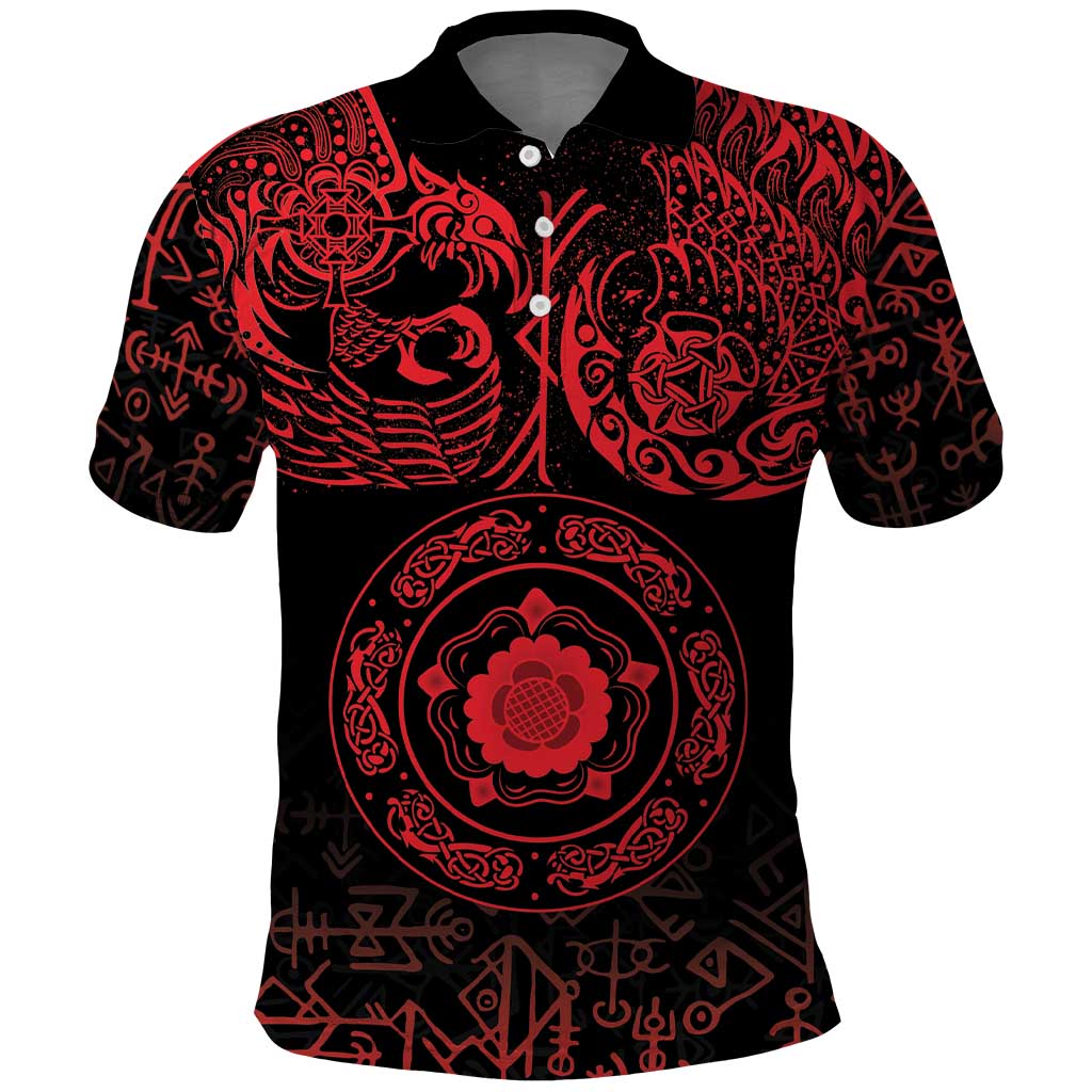 Viking Pride of Yorkshire Polo Shirt Red Odins Ravens Nordic LT18