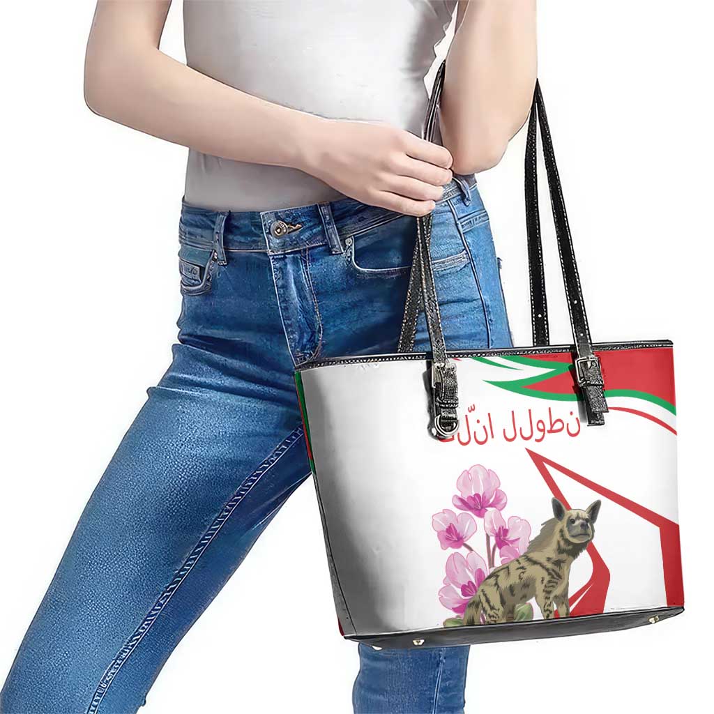 Lebanon Striped Hyena Leather Tote Bag With Cyclamen Flowers LT18