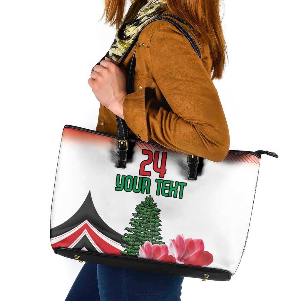 Custom Lebanon Independence Day Leather Tote Bag Cyclamen Flowers Blooming LT18