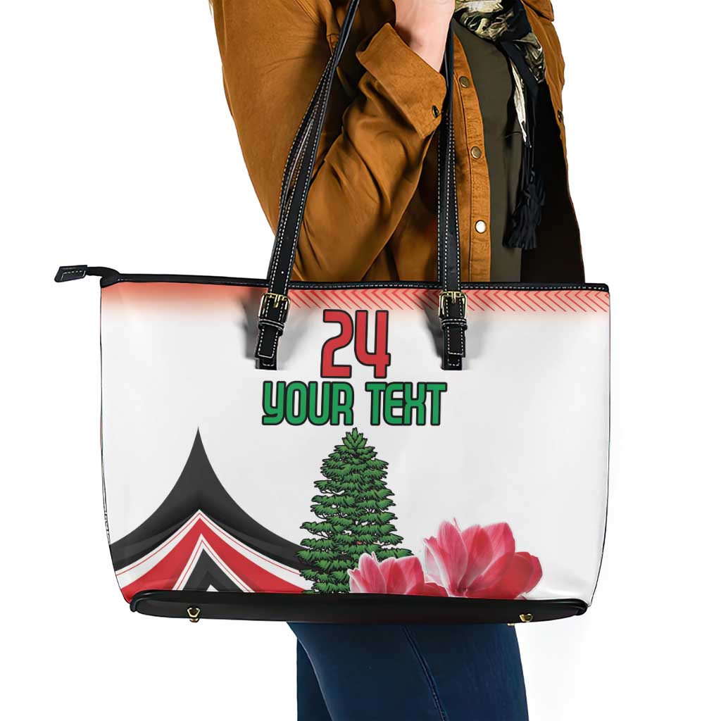 Custom Lebanon Independence Day Leather Tote Bag Cyclamen Flowers Blooming LT18