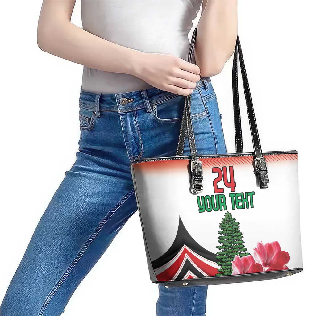 Custom Lebanon Independence Day Leather Tote Bag Cyclamen Flowers Blooming LT18