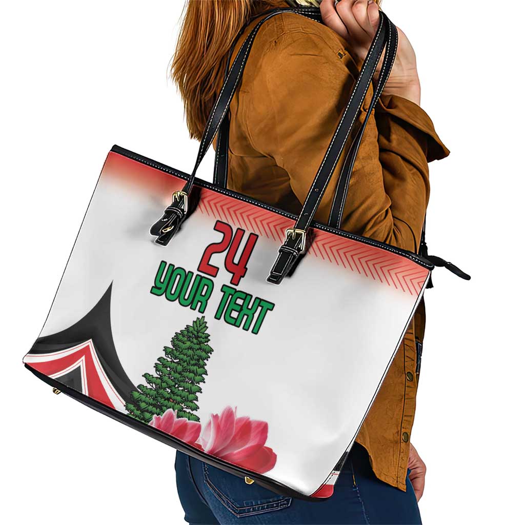 Custom Lebanon Independence Day Leather Tote Bag Cyclamen Flowers Blooming LT18