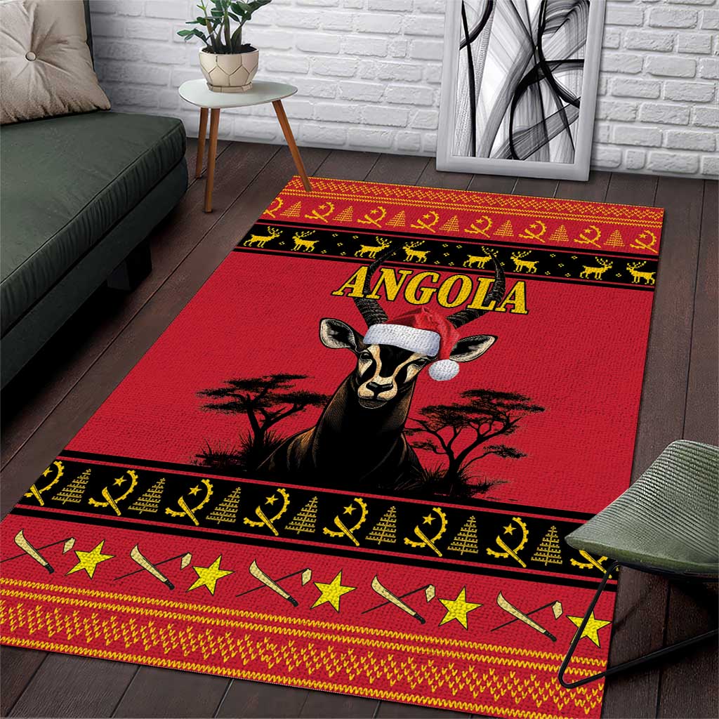 Afro Angola Giant Sable Antelope Christmas Area Rug Virtus Unita Fortior Feliz Natal LT18