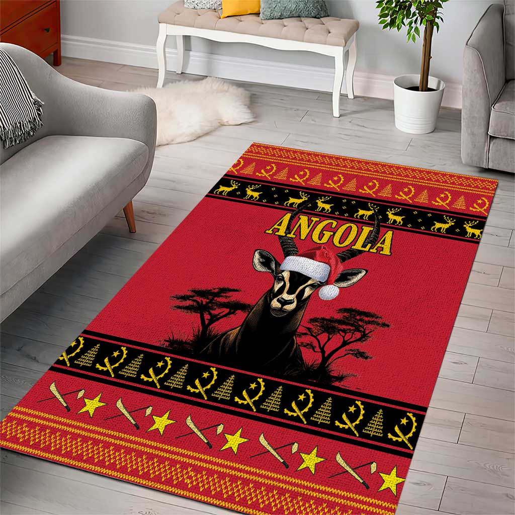 Afro Angola Giant Sable Antelope Christmas Area Rug Virtus Unita Fortior Feliz Natal LT18