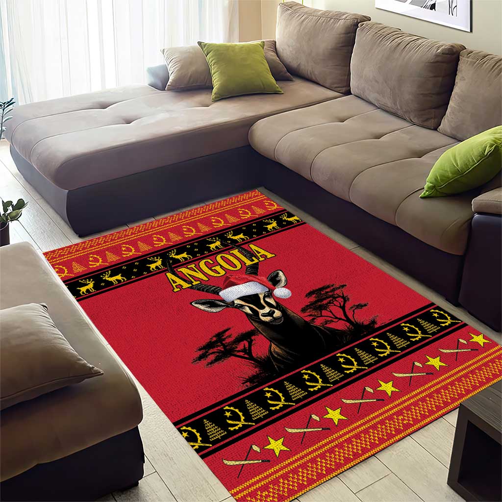 Afro Angola Giant Sable Antelope Christmas Area Rug Virtus Unita Fortior Feliz Natal LT18
