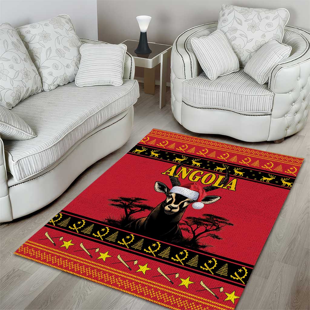 Afro Angola Giant Sable Antelope Christmas Area Rug Virtus Unita Fortior Feliz Natal LT18