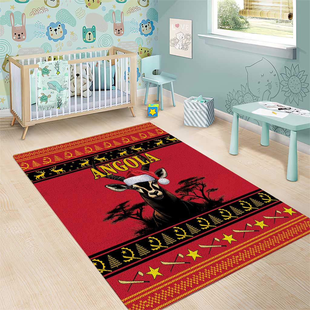 Afro Angola Giant Sable Antelope Christmas Area Rug Virtus Unita Fortior Feliz Natal LT18
