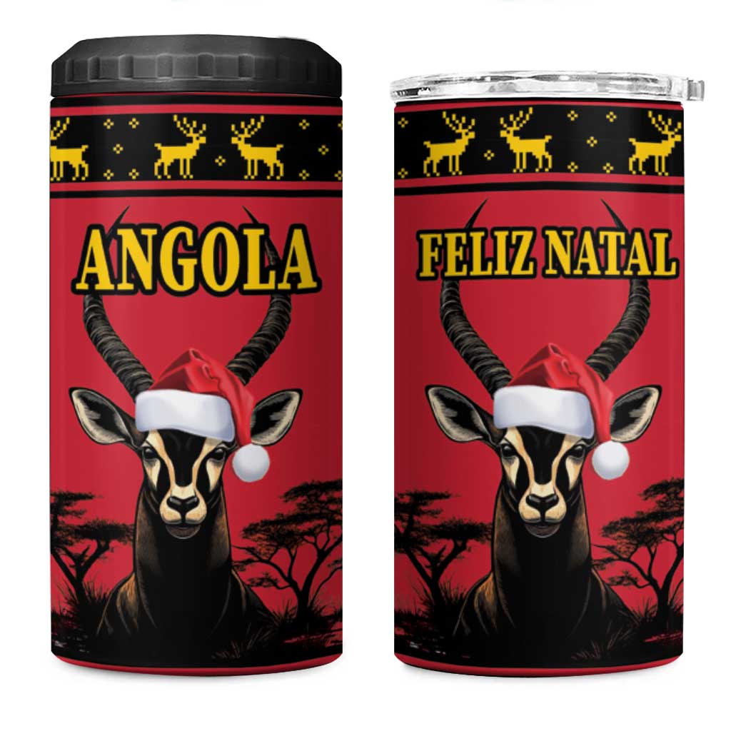 Afro Angola Giant Sable Antelope Christmas 4 in 1 Can Cooler Tumbler Virtus Unita Fortior Feliz Natal LT18