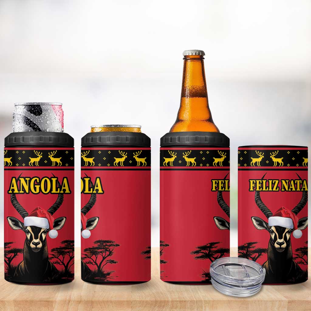 Afro Angola Giant Sable Antelope Christmas 4 in 1 Can Cooler Tumbler Virtus Unita Fortior Feliz Natal LT18