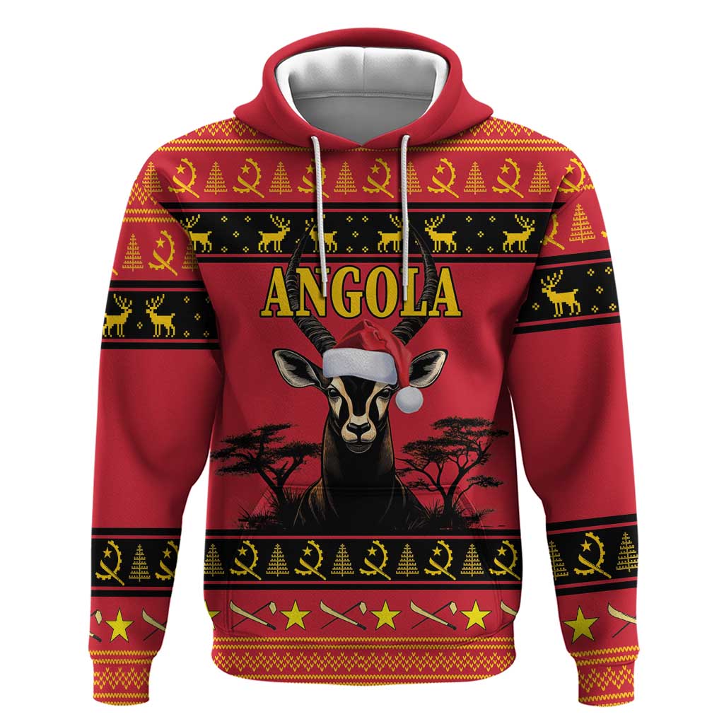 Angola Christmas Hoodie Giant Sable Antelope Virtus Unita Fortior LT18