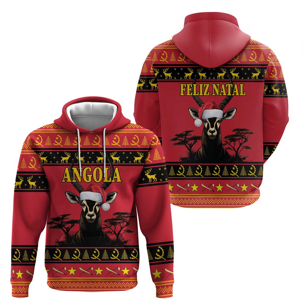 Angola Christmas Hoodie Giant Sable Antelope Virtus Unita Fortior LT18