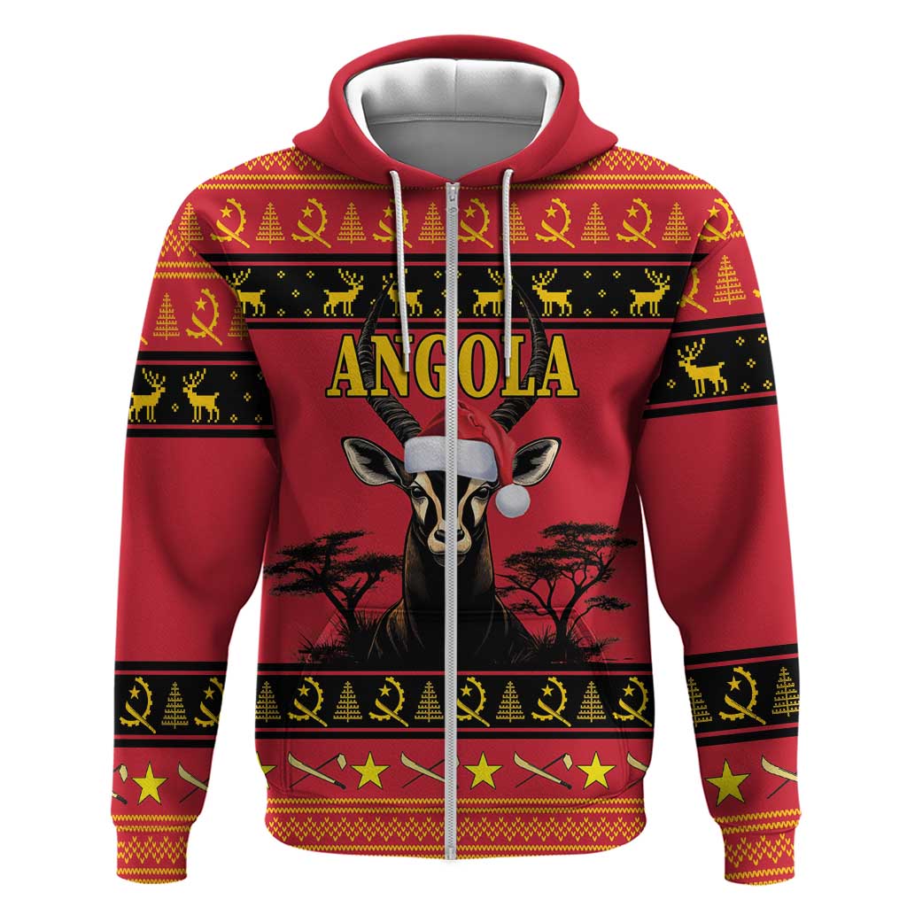 Angola Christmas Hoodie Giant Sable Antelope Virtus Unita Fortior LT18