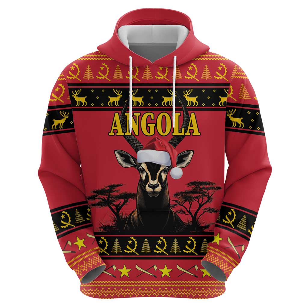Angola Christmas Hoodie Giant Sable Antelope Virtus Unita Fortior LT18