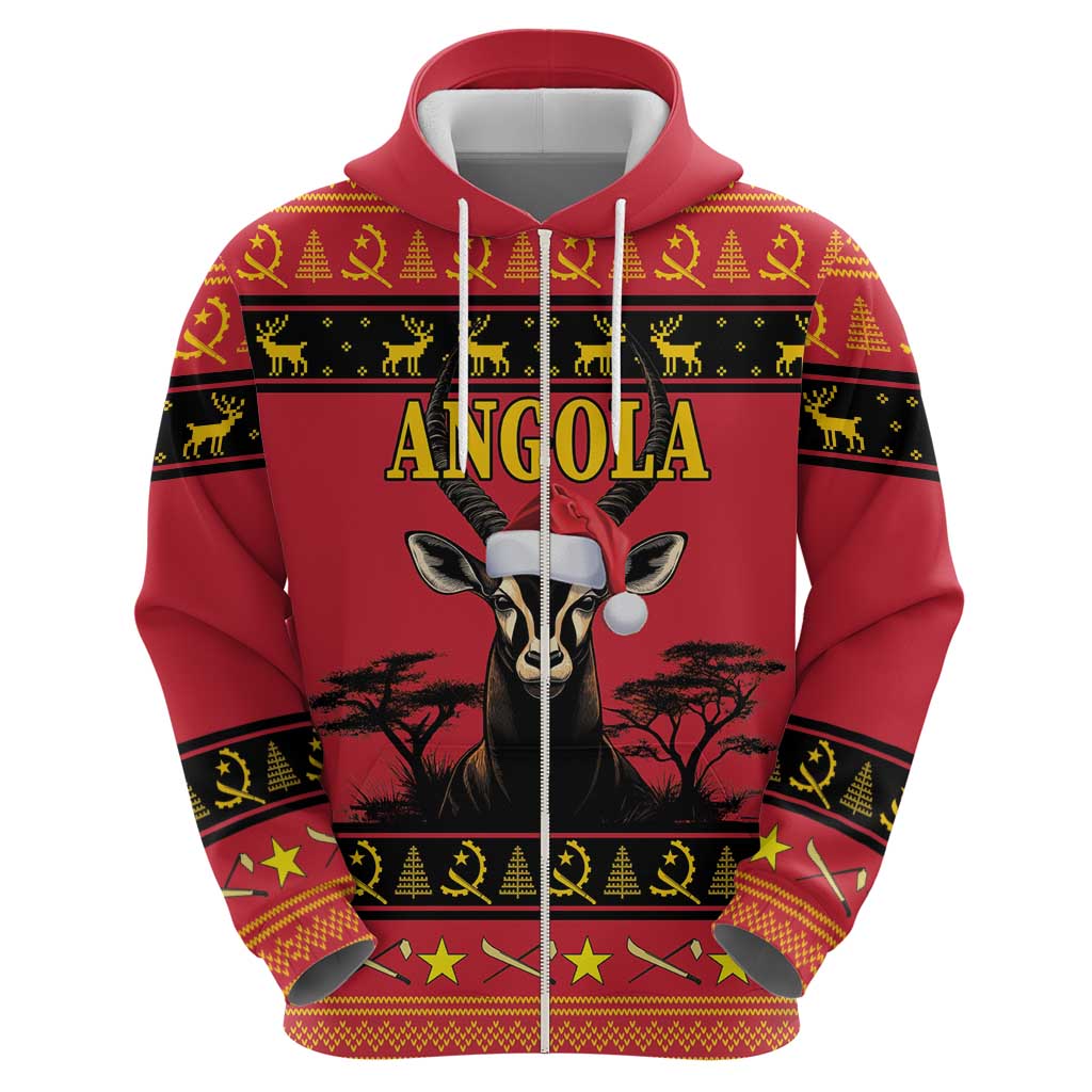 Angola Christmas Hoodie Giant Sable Antelope Virtus Unita Fortior LT18
