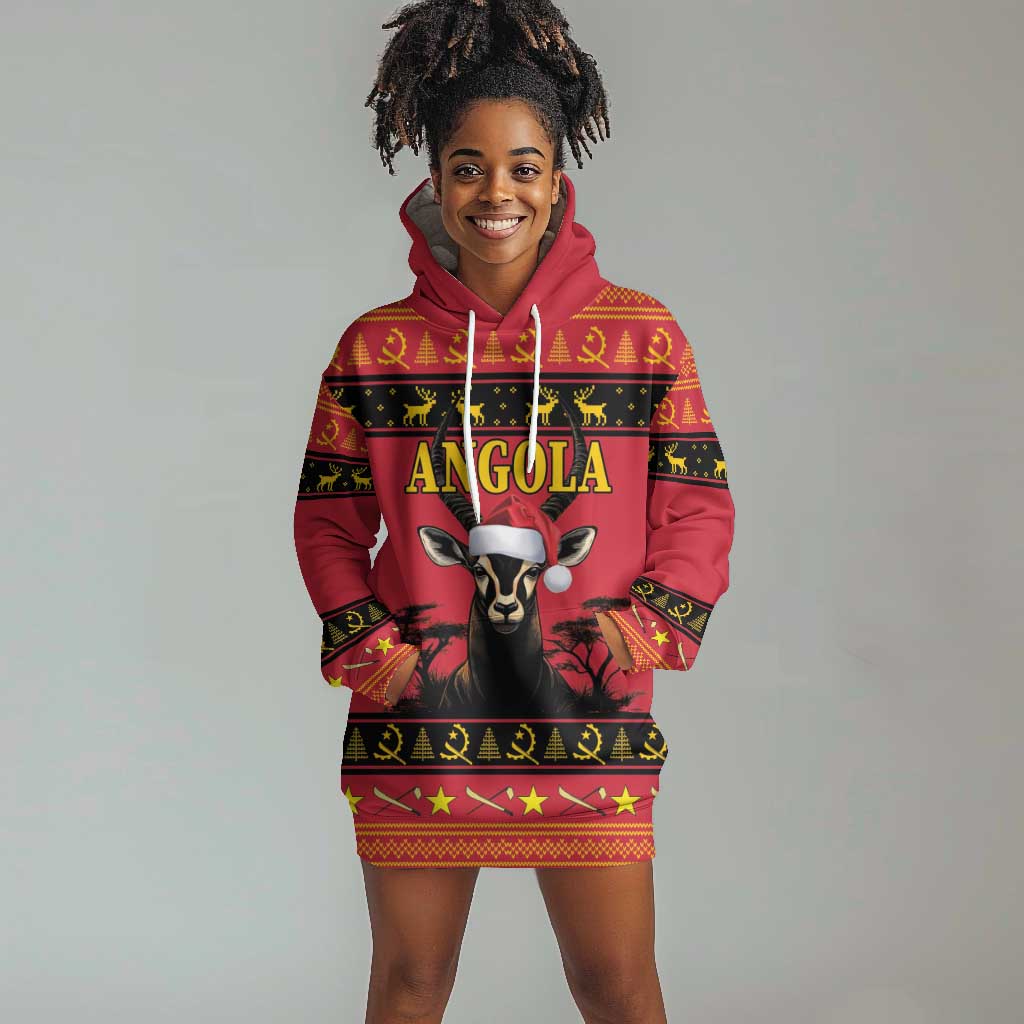 Afro Angola Giant Sable Antelope Christmas Hoodie Dress Virtus Unita Fortior Feliz Natal LT18