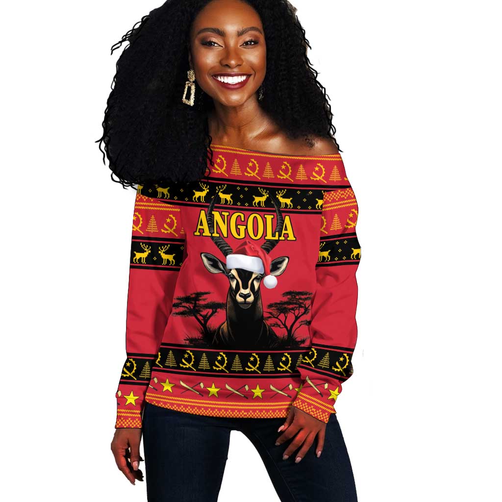 Afro Angola Giant Sable Antelope Christmas Off Shoulder Sweater Virtus Unita Fortior Feliz Natal LT18
