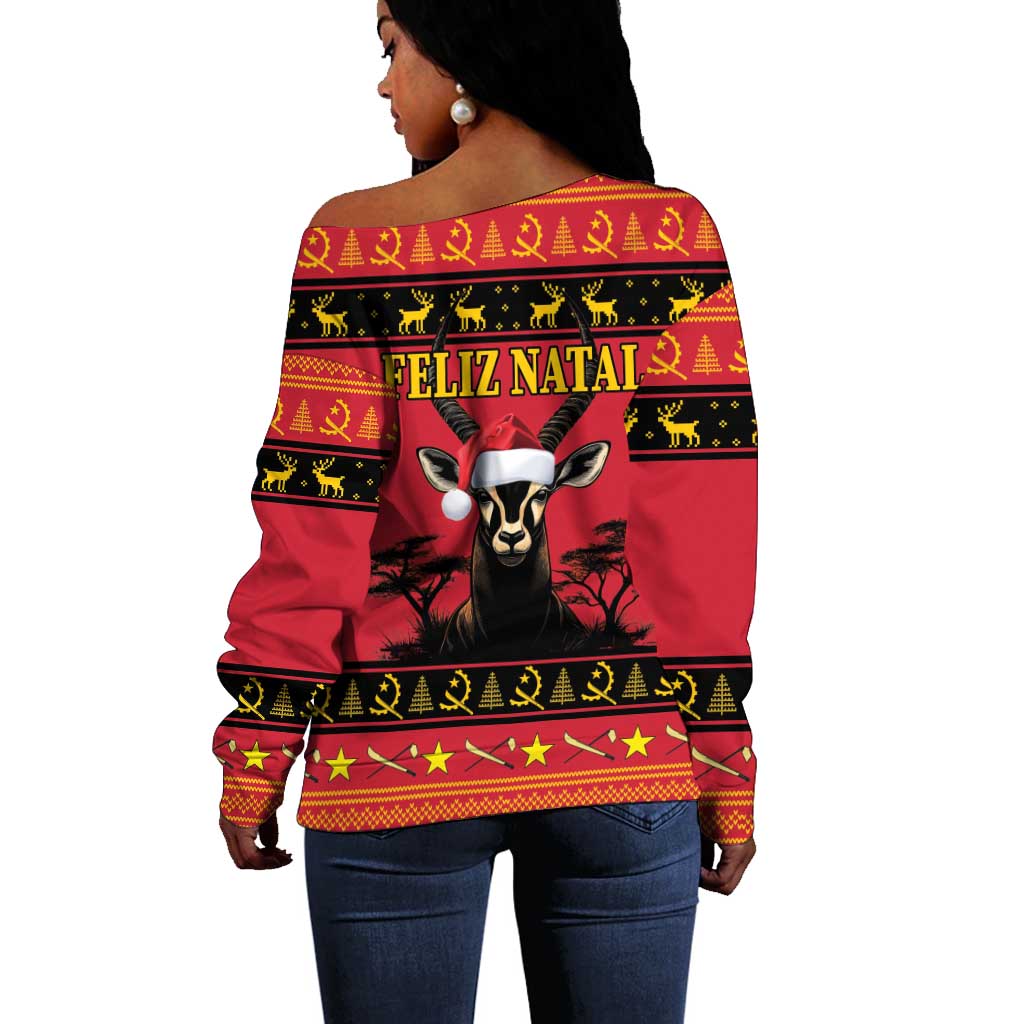 Afro Angola Giant Sable Antelope Christmas Off Shoulder Sweater Virtus Unita Fortior Feliz Natal LT18