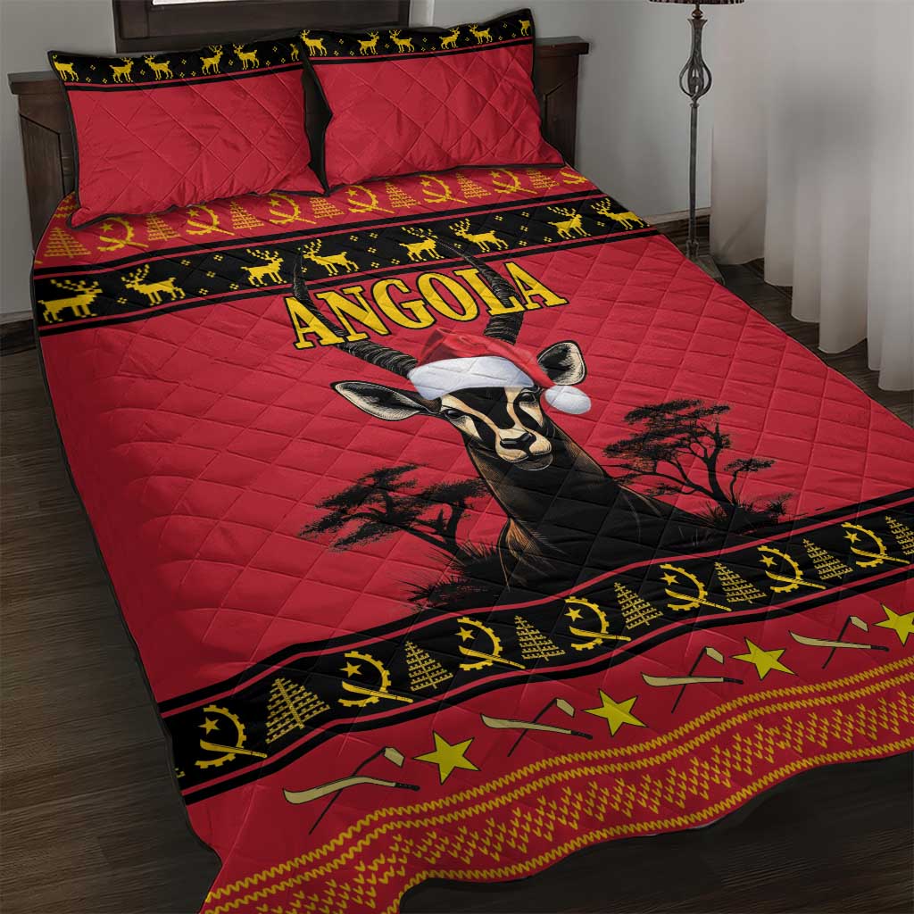 Afro Angola Giant Sable Antelope Christmas Quilt Bed Set Virtus Unita Fortior Feliz Natal LT18