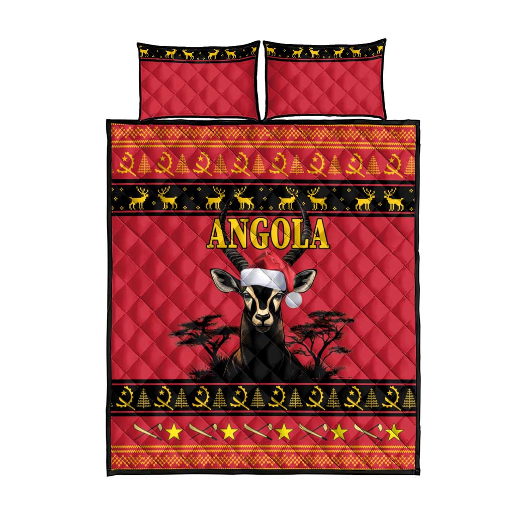 Afro Angola Giant Sable Antelope Christmas Quilt Bed Set Virtus Unita Fortior Feliz Natal LT18