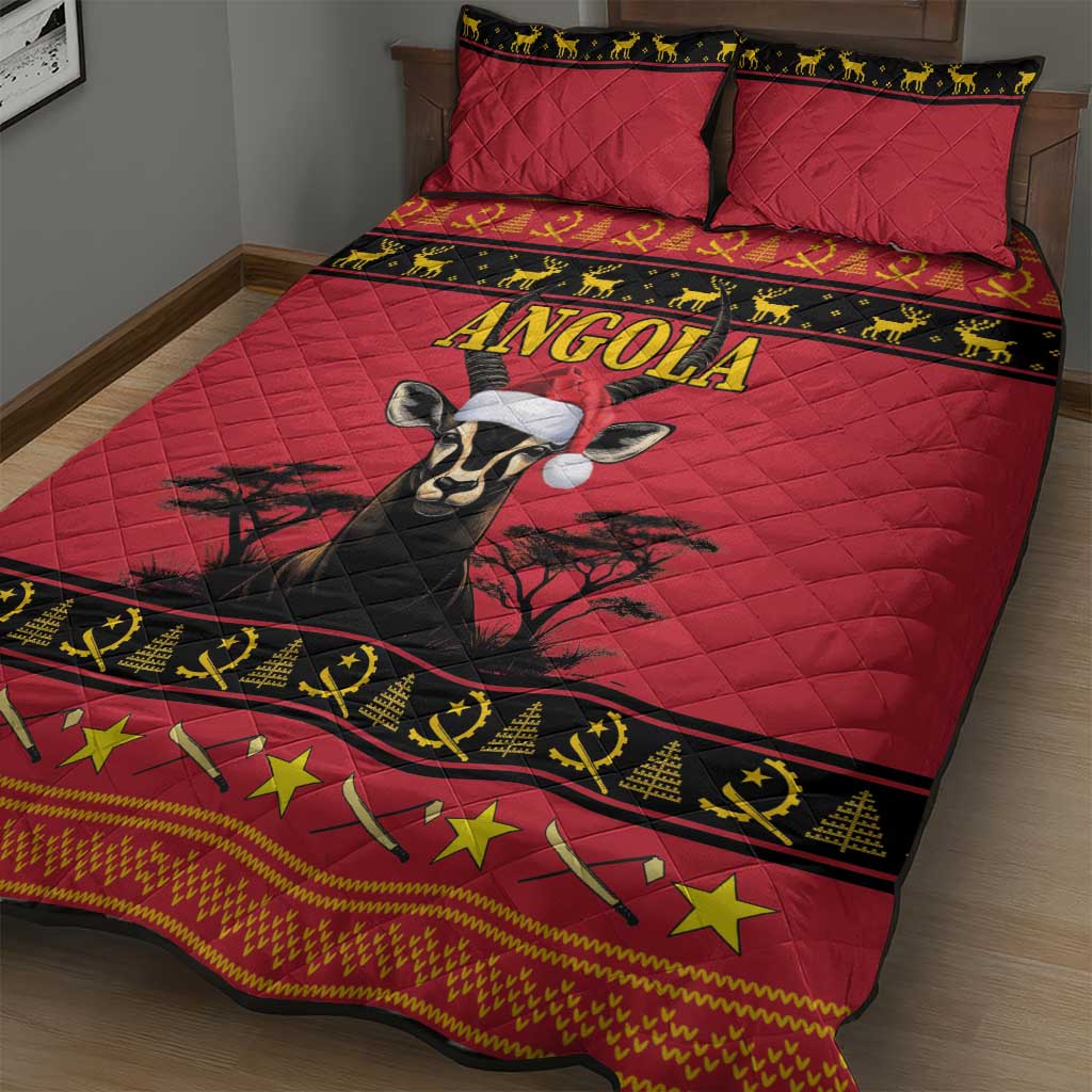 Afro Angola Giant Sable Antelope Christmas Quilt Bed Set Virtus Unita Fortior Feliz Natal LT18