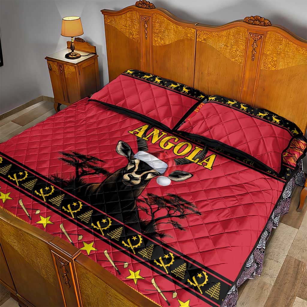 Afro Angola Giant Sable Antelope Christmas Quilt Bed Set Virtus Unita Fortior Feliz Natal LT18