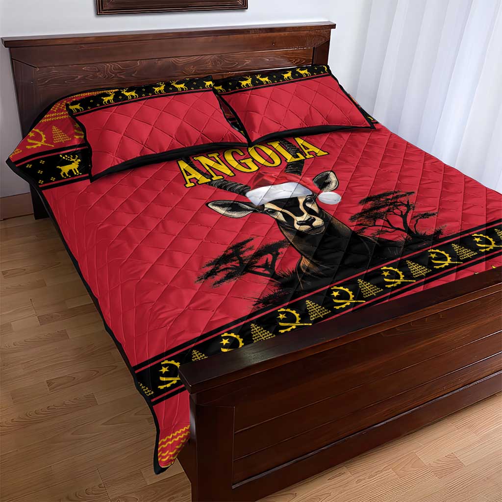 Afro Angola Giant Sable Antelope Christmas Quilt Bed Set Virtus Unita Fortior Feliz Natal LT18