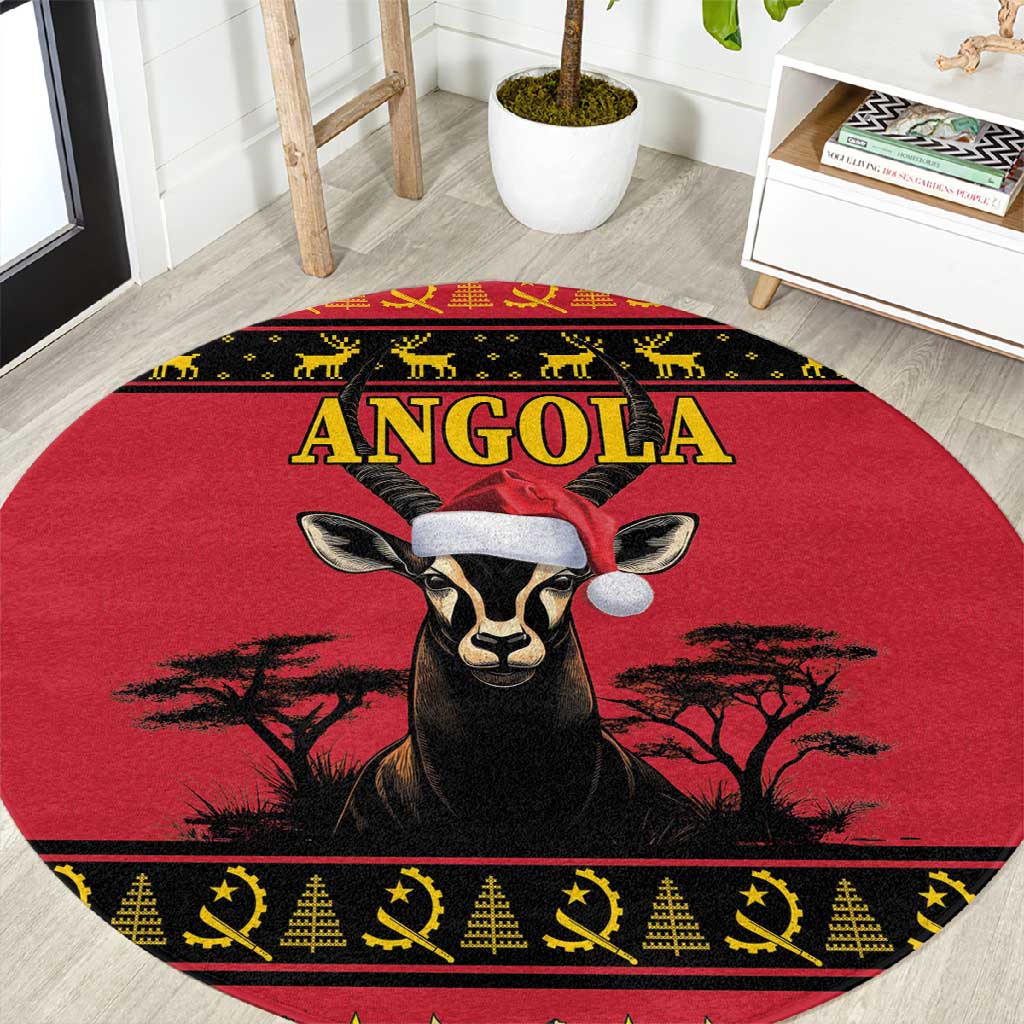 Afro Angola Giant Sable Antelope Christmas Round Carpet Virtus Unita Fortior Feliz Natal LT18