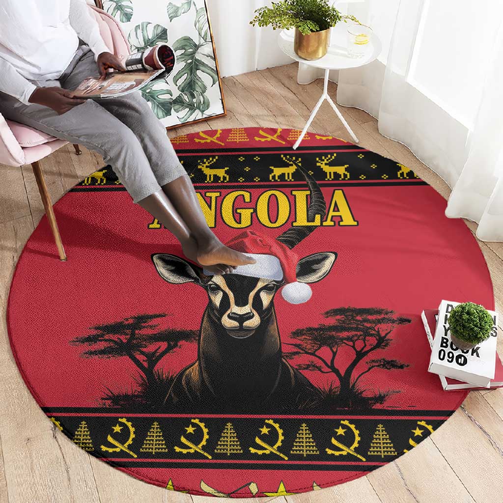 Afro Angola Giant Sable Antelope Christmas Round Carpet Virtus Unita Fortior Feliz Natal LT18