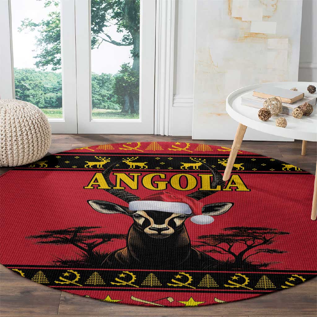 Afro Angola Giant Sable Antelope Christmas Round Carpet Virtus Unita Fortior Feliz Natal LT18