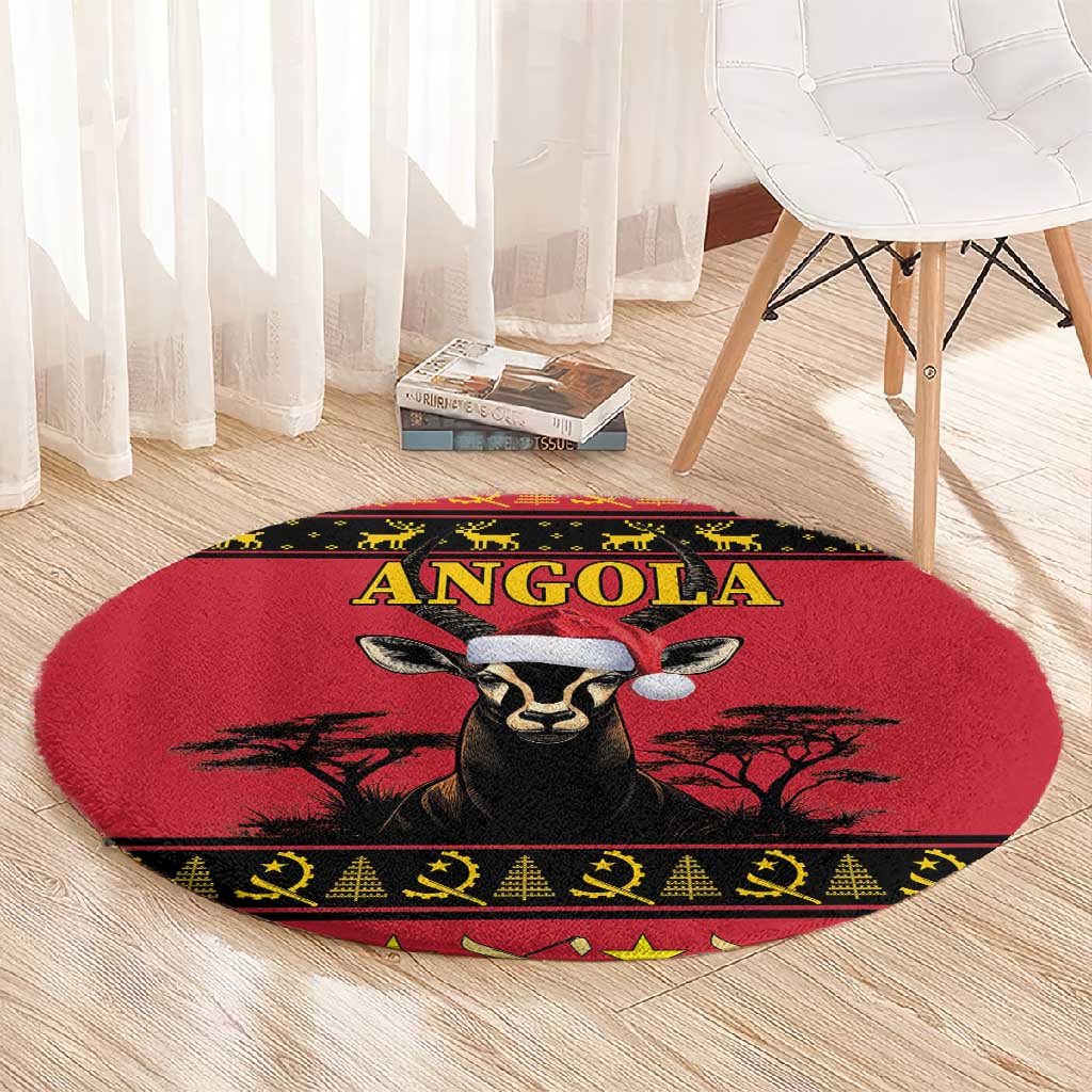 Afro Angola Giant Sable Antelope Christmas Round Carpet Virtus Unita Fortior Feliz Natal LT18