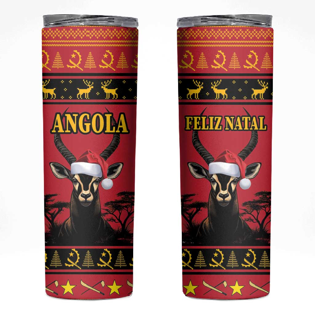 Afro Angola Giant Sable Antelope Christmas Skinny Tumbler Virtus Unita Fortior Feliz Natal LT18