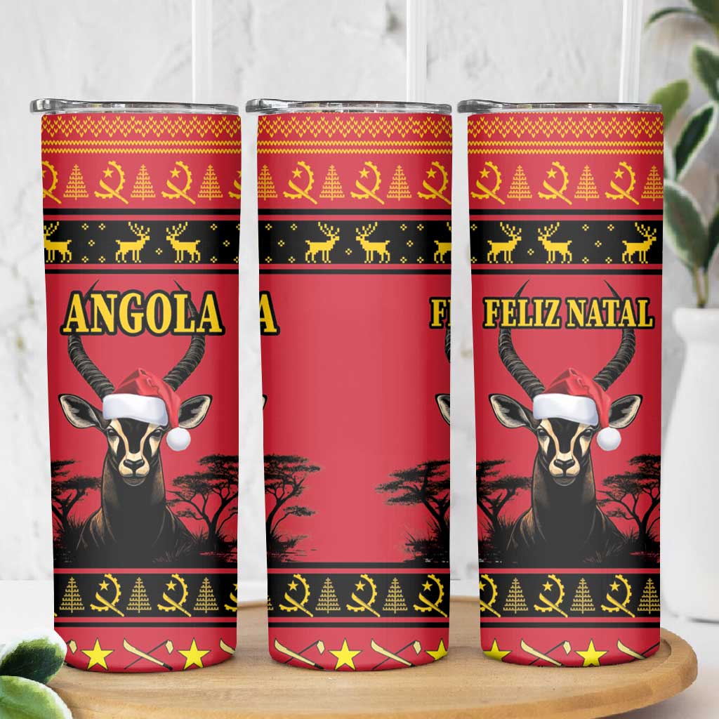 Afro Angola Giant Sable Antelope Christmas Skinny Tumbler Virtus Unita Fortior Feliz Natal LT18