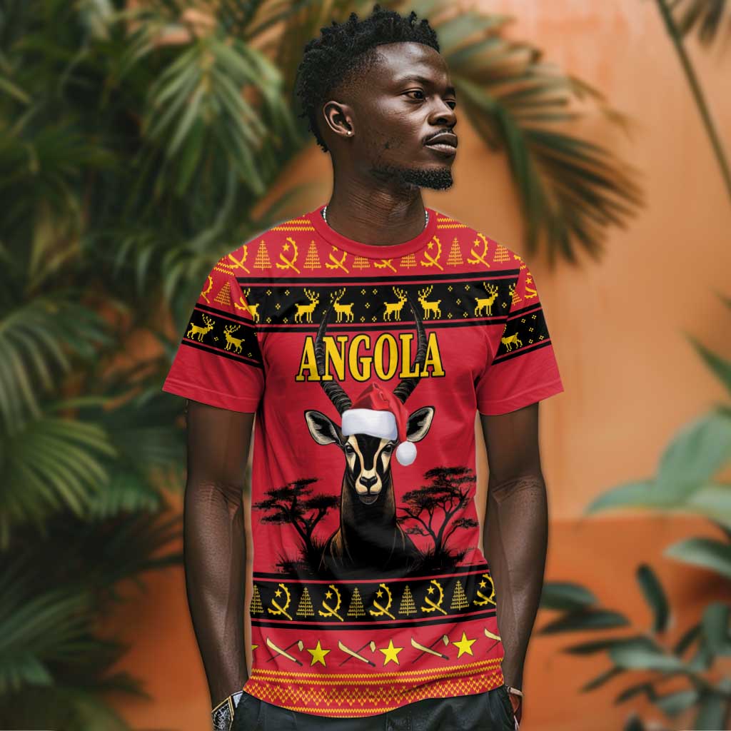 Afro Angola Giant Sable Antelope Christmas T shirt Virtus Unita Fortior Feliz Natal LT18