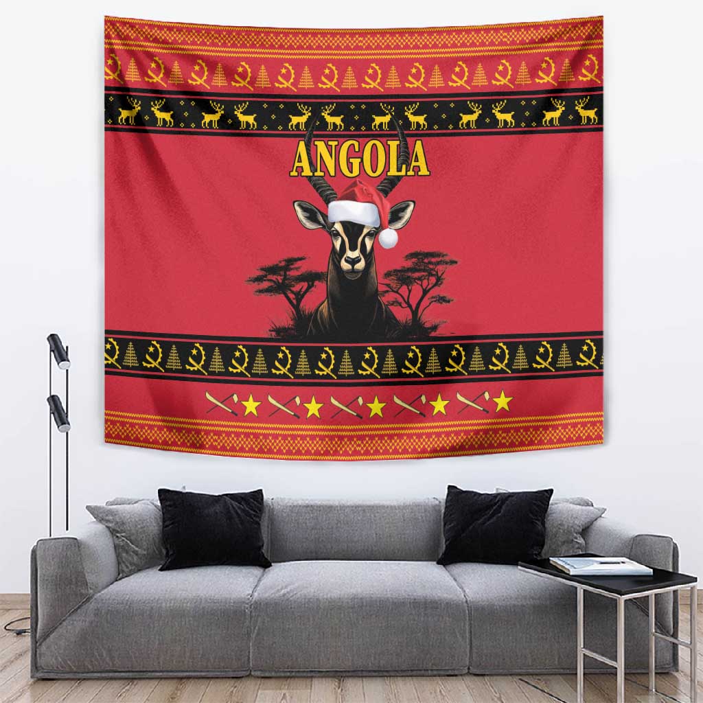 Afro Angola Giant Sable Antelope Christmas Tapestry Virtus Unita Fortior Feliz Natal LT18