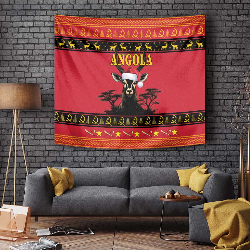 Afro Angola Giant Sable Antelope Christmas Tapestry Virtus Unita Fortior Feliz Natal LT18