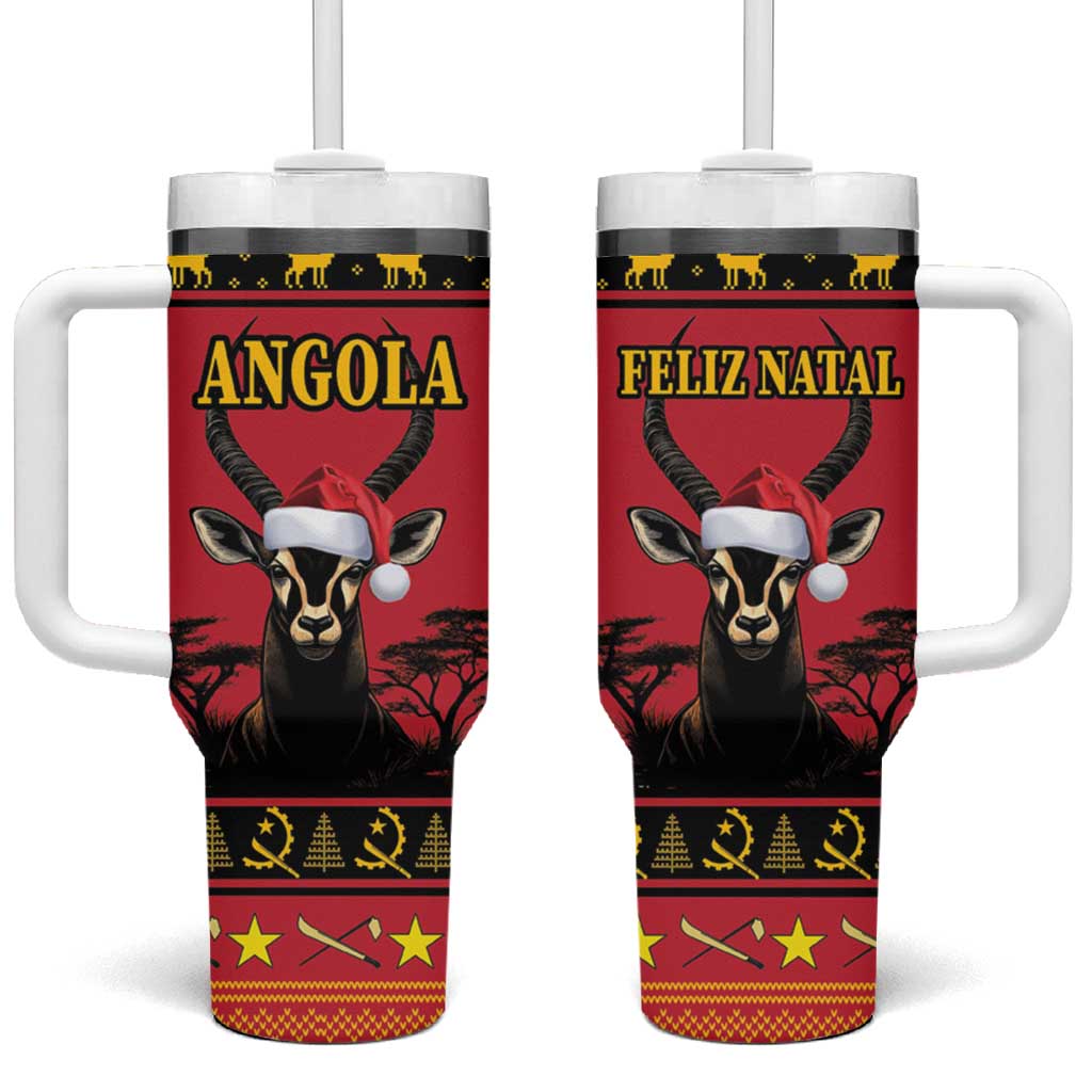 Afro Angola Giant Sable Antelope Christmas Tumbler With Handle Virtus Unita Fortior Feliz Natal LT18