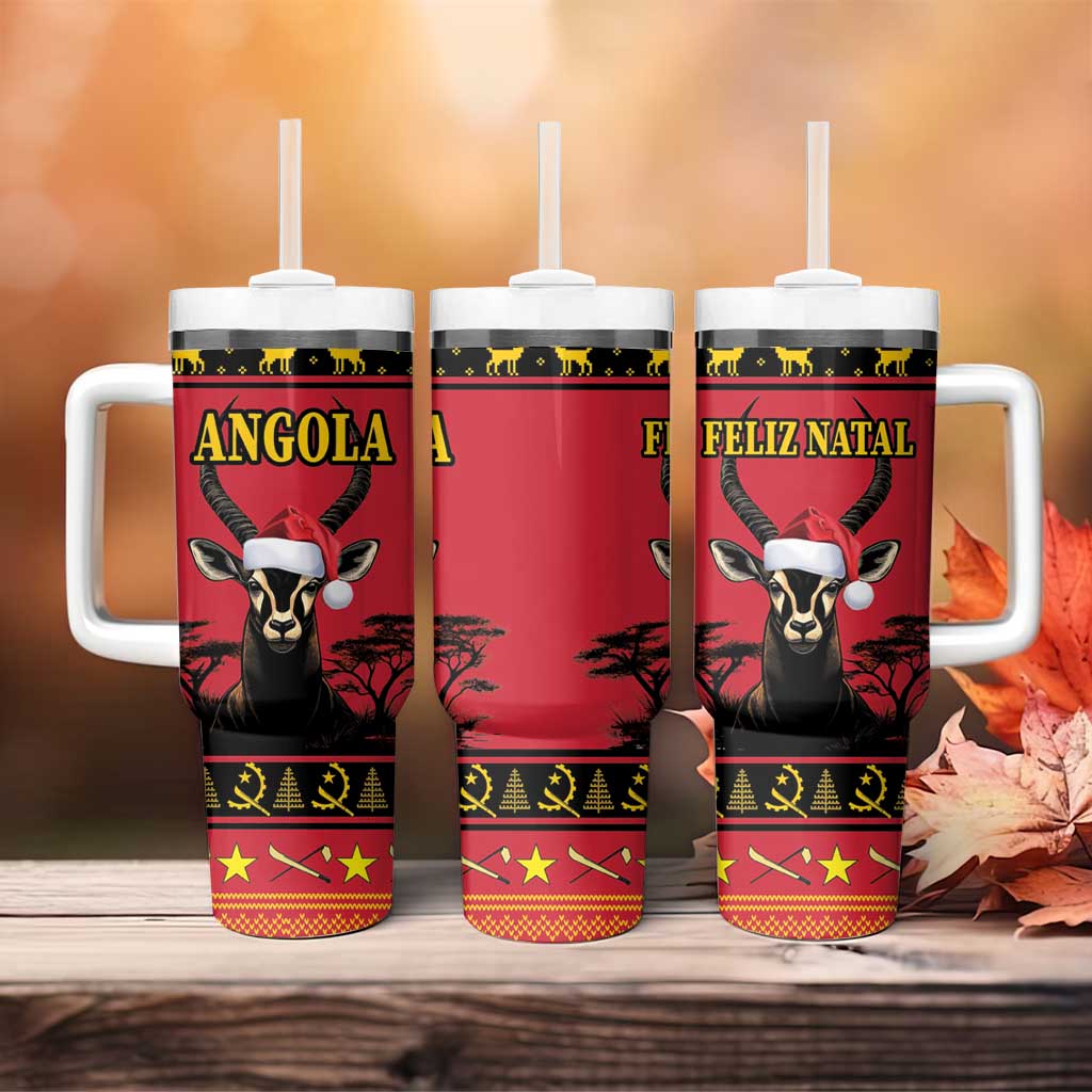 Afro Angola Giant Sable Antelope Christmas Tumbler With Handle Virtus Unita Fortior Feliz Natal LT18