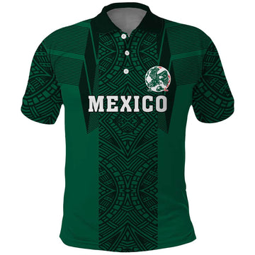 Custom Mexico Football Polo Shirt El Tricolor Go Champions Aztec Pattern LT18