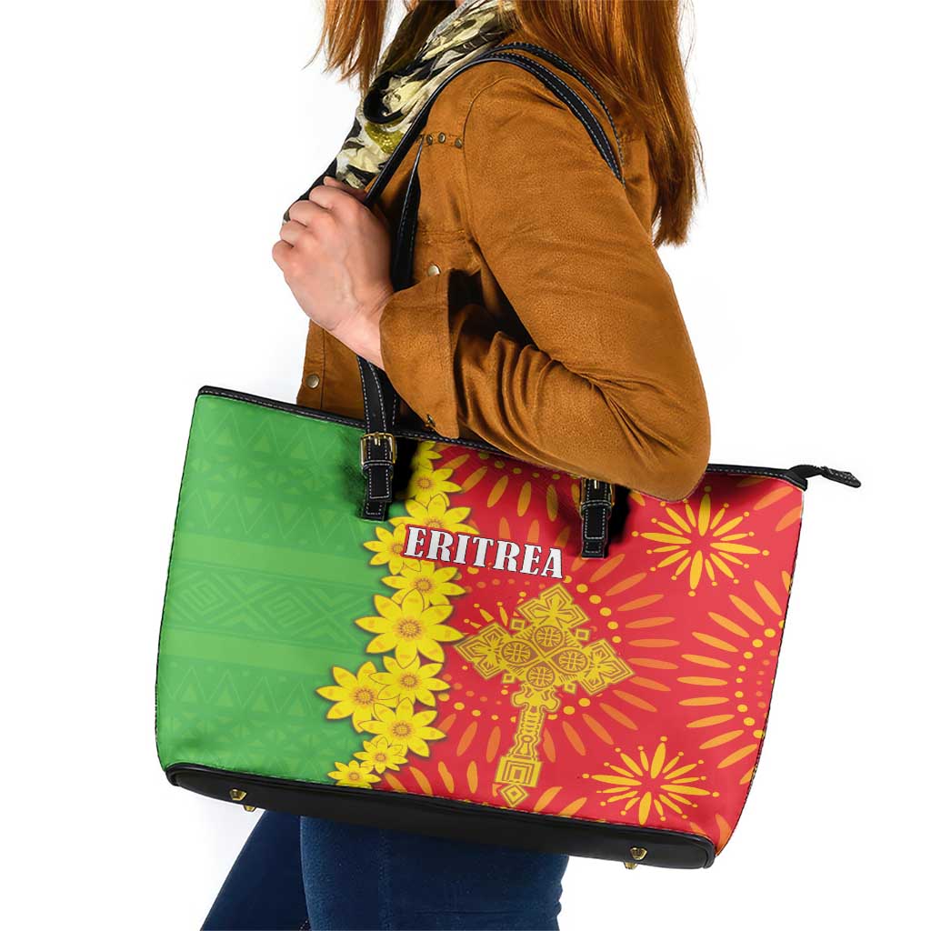 Eritrea Enkutatash Dashiki Leather Tote Bag With Folk Pattern LT18