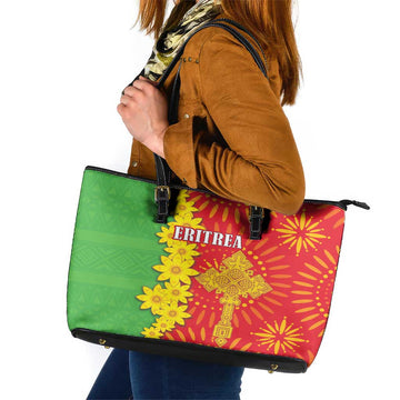 Eritrea Enkutatash Dashiki Leather Tote Bag With Folk Pattern LT18