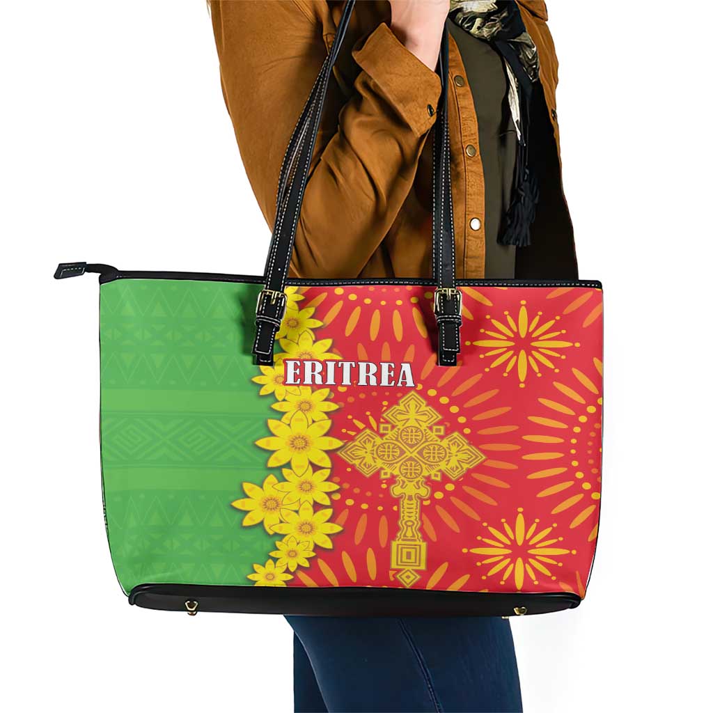 Eritrea Enkutatash Dashiki Leather Tote Bag With Folk Pattern LT18