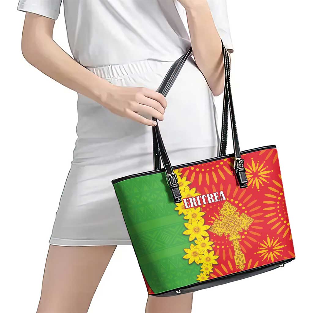 Eritrea Enkutatash Dashiki Leather Tote Bag With Folk Pattern LT18