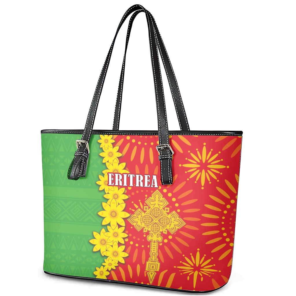 Eritrea Enkutatash Dashiki Leather Tote Bag With Folk Pattern LT18